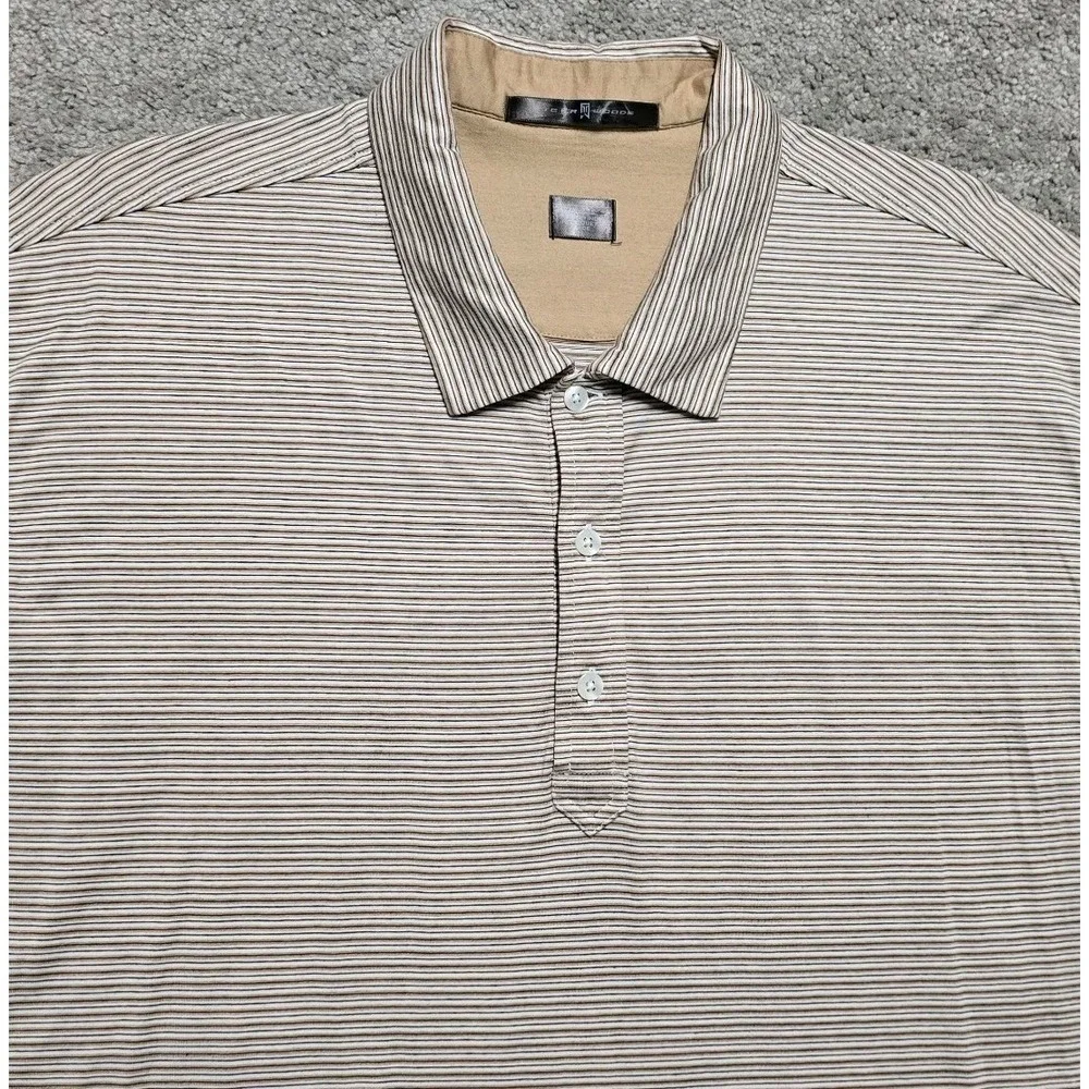 Vintage Y2K Nike Tiger Woods Golf Polo Shirt Mens L Brown Stripe Cotton EUC